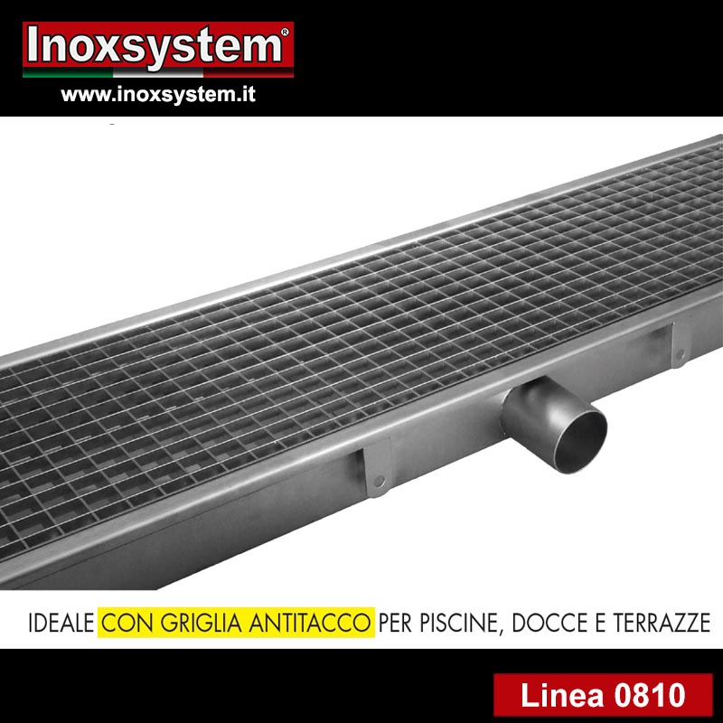 linea 0810 canale a griglia standard con scarico diretto non sifonato in acciaio inox