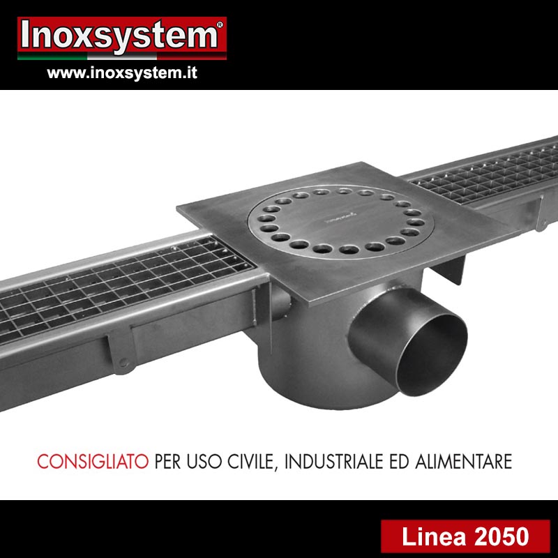 linea 2050 Canale a griglia standard con chiusino in piastra sifonato in acciaio inox