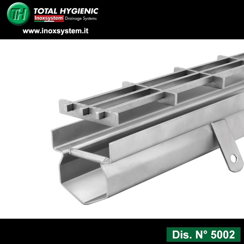  Linea 5002 Canale Inoxsystem ® Total Hygienic larghezza mm 71 con bordi dritti verticali in acciaio inox