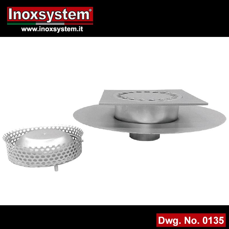Floor drain with odor trap and filter basket, with round flange for waterproof membrane