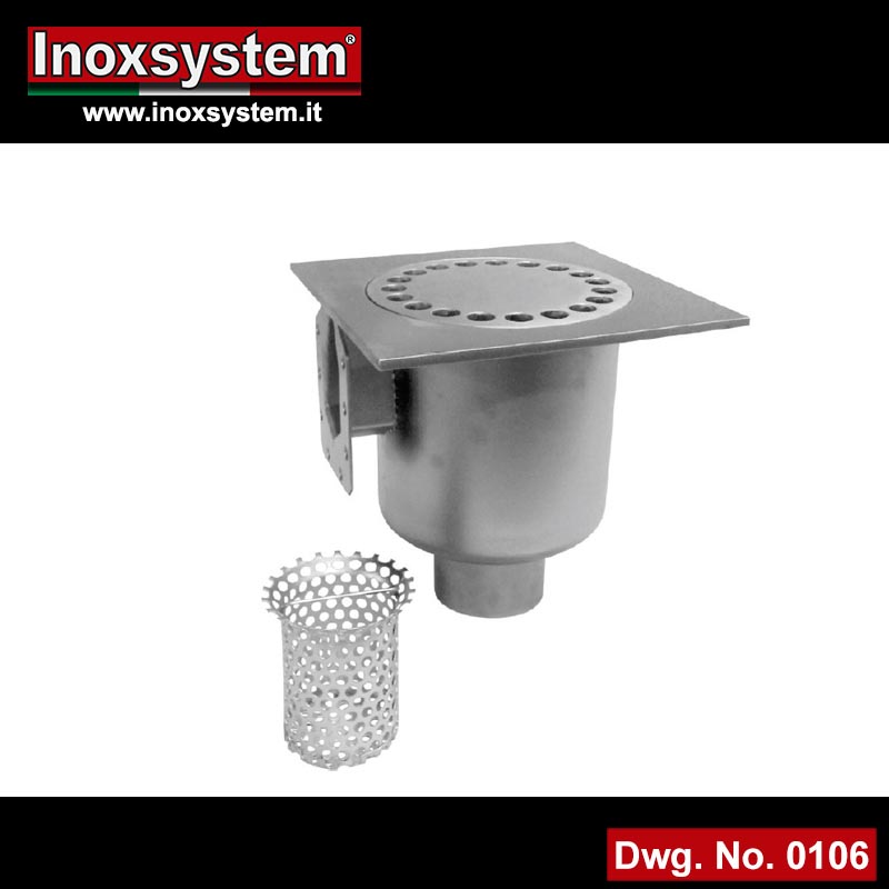 Floor drain with vertical outlet and separated filter basket in stainless steel