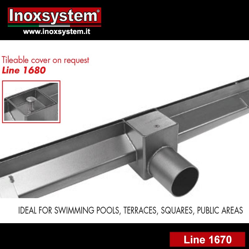 Line 1670 Heel-proof slot channel with lateral vertical edges and direct outlet without odor trap