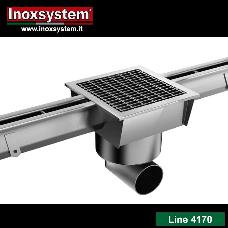 Line 4170 Modular slit channel with grilled manhole covers, extractable siphoned tube in stainless steel
