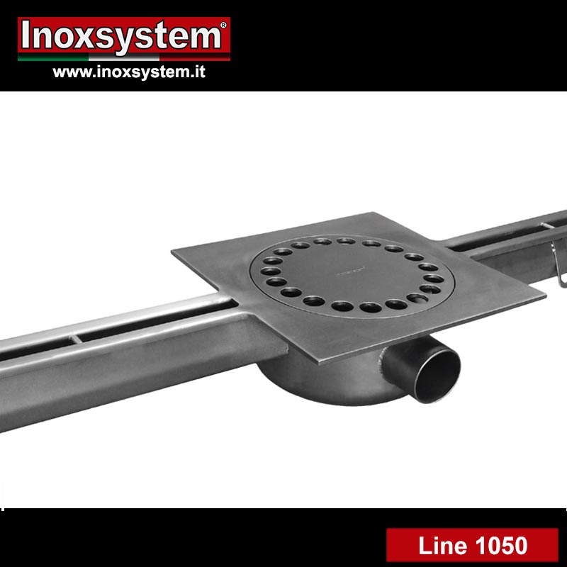 Standard slot channel with lowered floor drain in stainless steel