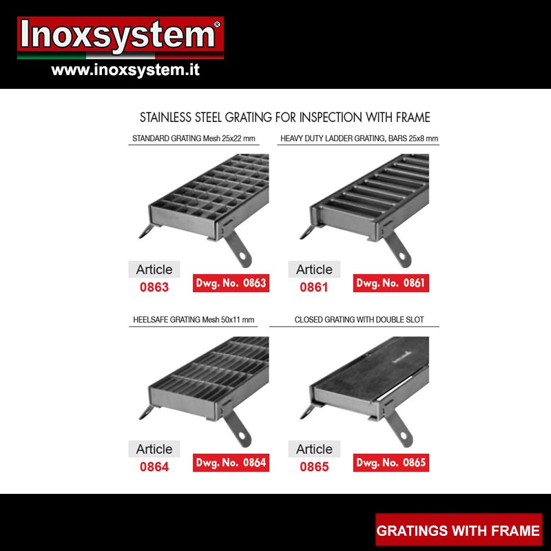 Stainless steel grating for inspection with frame