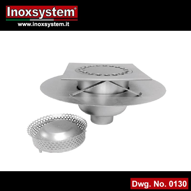 Telescopic floor drain with odor trap and filter basket, with round flange for waterproof membrane