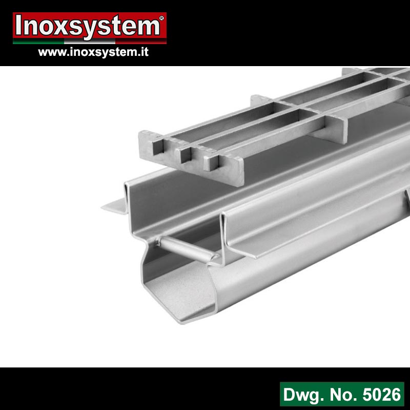 Line 5026 Total Hygienic channel with vertical folded edges and flange for waterproof membrane application in stainless steel