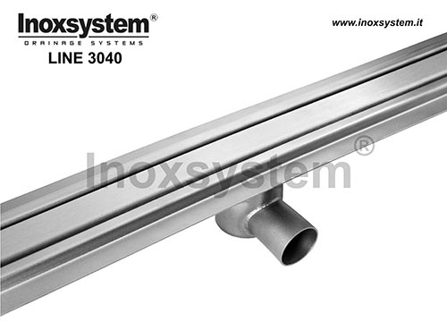 Italia linear drain with two side slots, folded edge in stainless steel