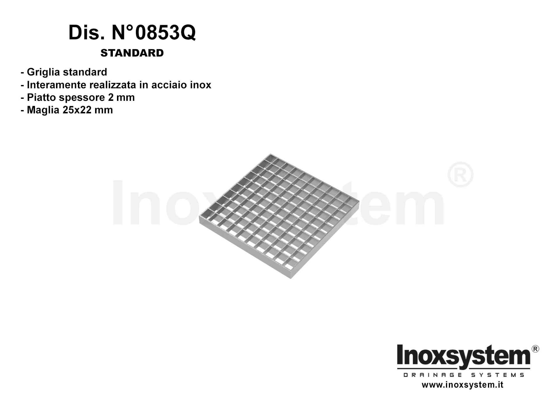 Griglia quadra multifessura in lamiera piegata design continue antitacco 8mm DIS. N° 0885Q in acciaio inox