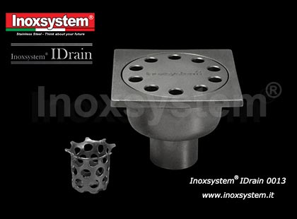 Completely inspectable floor drain with horizontal outlet, odor trap and solid cover in stainless steel