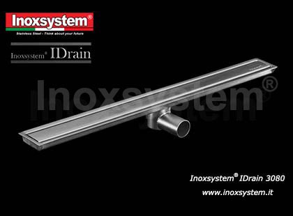 IDrain LINEA 3080 - Canaletta di drenaggio larghezza mm 70 con copertura satinata, sifone e filtro estraibile in acciaio inox