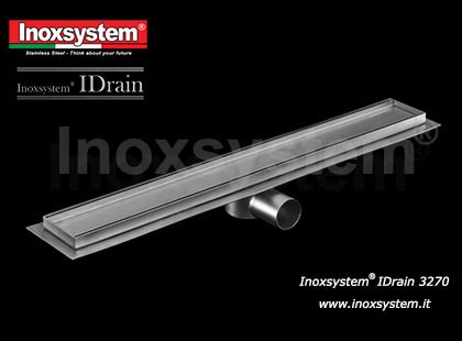 Linear drain, 84 mm width, with satin finish cover and waterproof membrane holder, removable odor trap and filter
