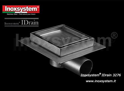 Floor drain with horizontal outlet, removable tile insert cover with perimeter slot and waterproof membrane holder, without edges in stainless steel