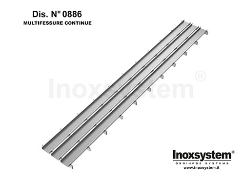 Rejilla multislot con perfiles en U rellenables espesor 2 mm, ranuras continuas antitacón en acero inoxidable