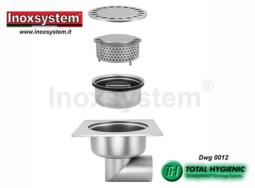 Hygienic floor drains horizontal outlet and removable odor trap in stainless steel
