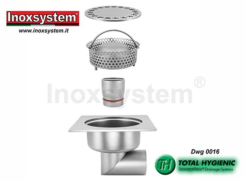Hygienic floor drains horizontal outlet and removable odor trap in stainless steel