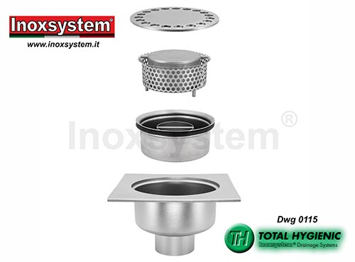 Hygienic low profile floor drains removable cup-shaped in stainless steel in stainless steel