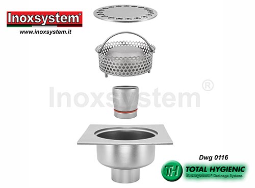 Hygienic floor drains removable vertical outlet pipe in stainless steel in stainless steel