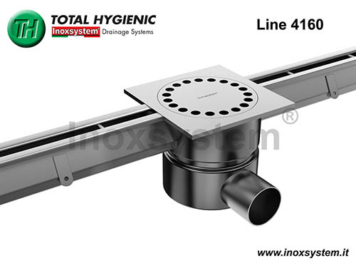 Channels with antibacterial and ant-islip grating - Inoxsystem® Total Hygienic floor drain with removable cup shaped odor trap and filter basket